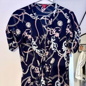 Guess Navy Chain Pattern Shirt with Zipper